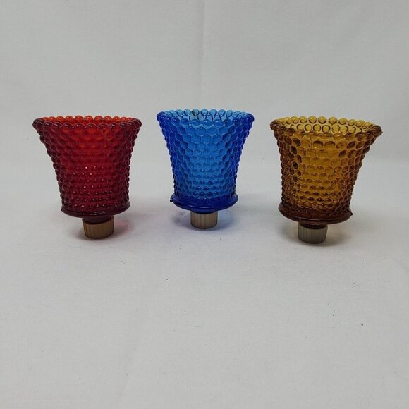 Vintage HOMCO Amber Gold Red Blue HOBNAIL Pattern Votive Peg Cup - Picture 2 of 11